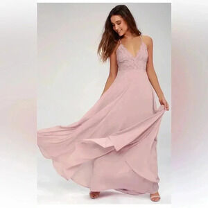 Lulu’s Blush Pink Lace Maxi Dress – Prom / Bridesmaid / Formal – XL